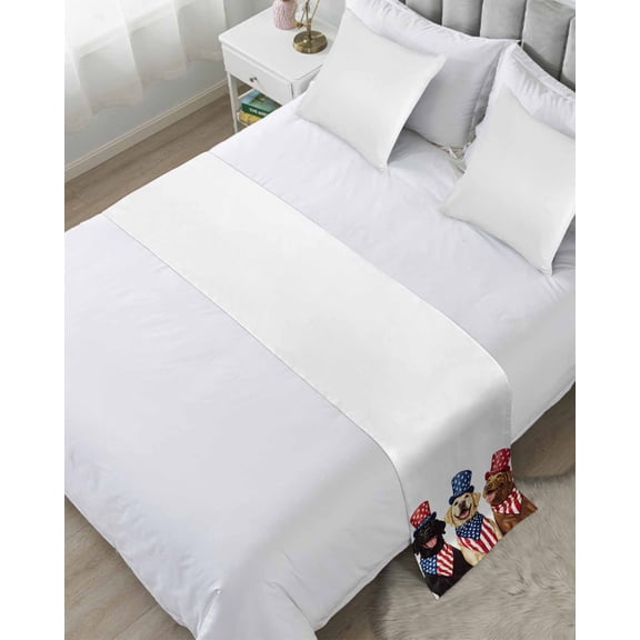 Xipuska 4th of July Bed Runners for Cal King Size Bed, Decorative Bed Throws for Foot of Bed, Independence Day Dogs Blue Red Stars Bed Runner Sofa Throw Bedding Scarf Protector Slipcover for Bedroom