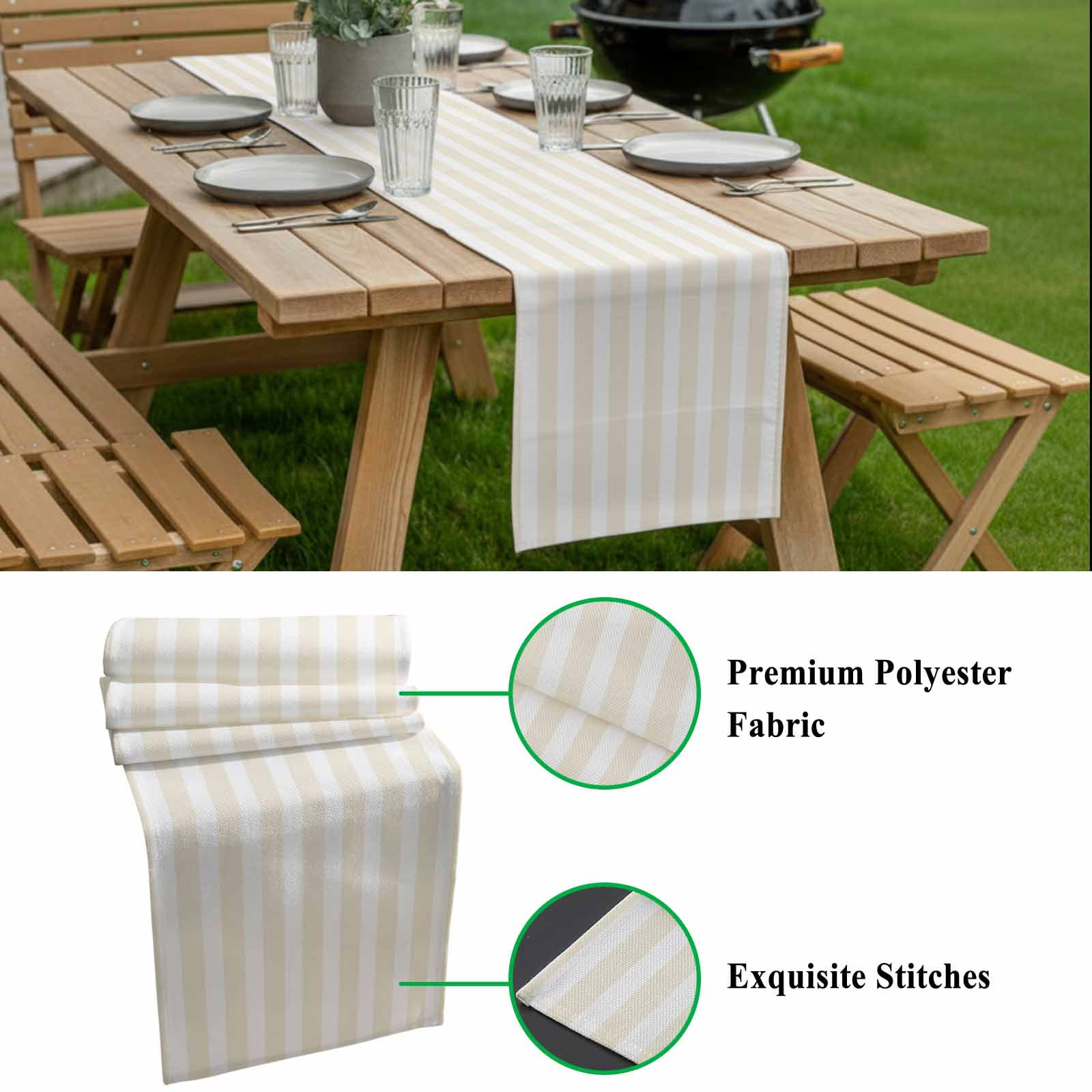 Cream and Table Runner 13x90 inch White Striped Geometric Cotton Linen Dining Table Runner Ideal for Dresser Kitchen Coffee Tables - Machine Washable