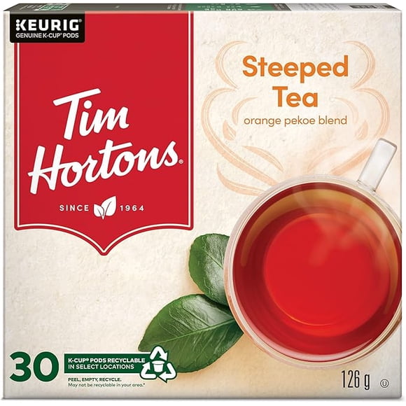 Tim Hortons Thé Orange Pekoe Infusé, Portion Individuelle Keurig K -, 30 Unités (2 Paquets, Total de 60 Capsules)