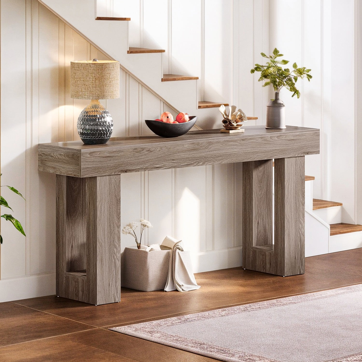 Topcobe 63-Inch Console Table, Farmhouse Wooden Sofa Table Entryway Table, Modern Furniture for Indoor, Living Room, Gray