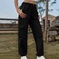 thumbnail image 2 of CFLVAEK Cargo Pants Women with Pockets Casual High Rise Hiking Pant Comfy Cinch Bottom Cargo Pant Spring Fall Outdoor Pants Black M, 2 of 7