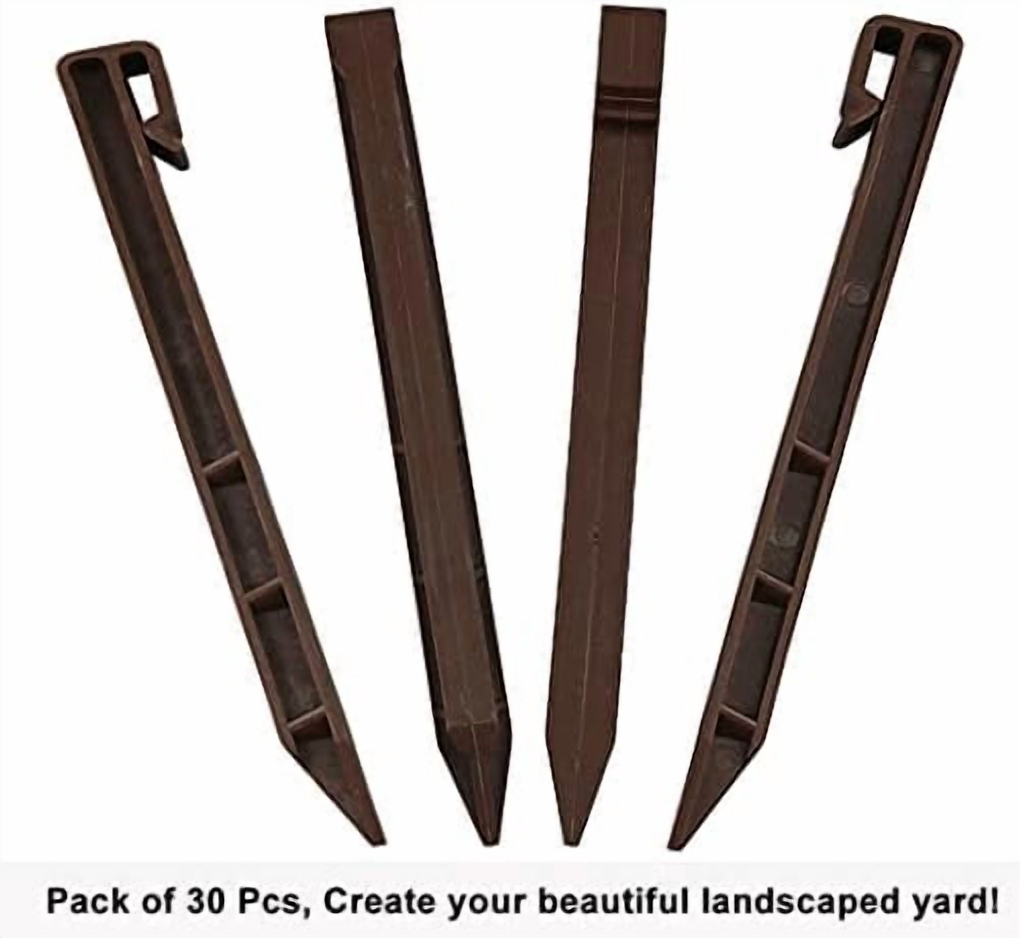 30 PCS Brown Landscape Edging Garden Stakes, 10 Inch Landscaping Anchoring Spikes Heavy Duty Plastic Garden Netting Ground Stakes Brown for Edging & Terrace Board