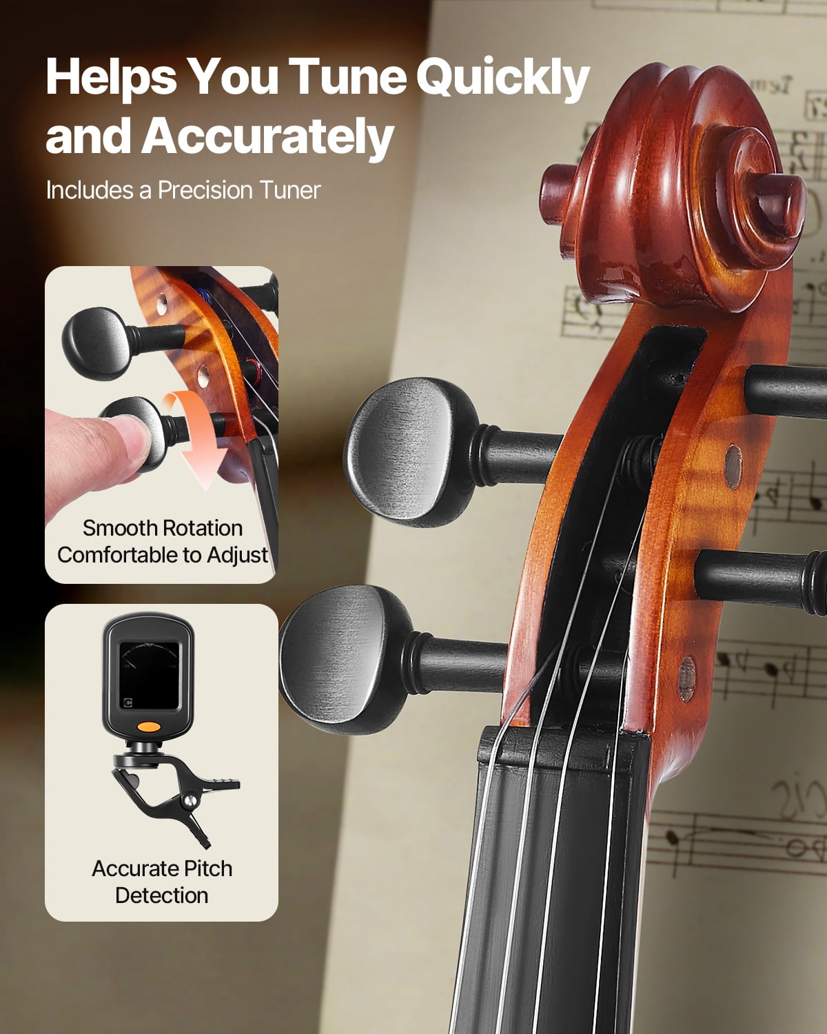 VEVOR Violin 4/4 Full Size for Adults, Violin Fiddle Set for Beginners Student with Hard Case,Rosin, Bow,Shoulder Rest,Bridge,Extra Strings,Professional Solidwood Instrument (Glossy Brown Patterned)