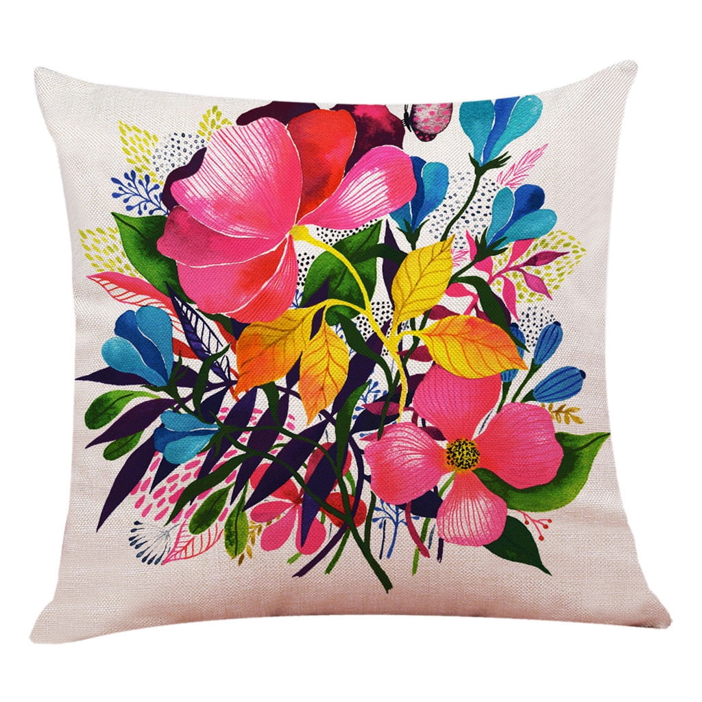 Square Floral Pillow Cases Sofa Bed Waist Throw Cushion Cover Home Decoration 