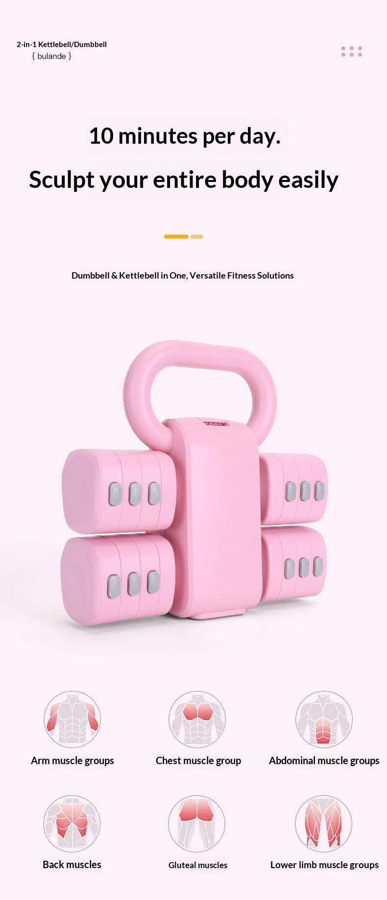 Adjustable Kettlebell Dumbbell Set,TTOOGO 2-in-1 Free Weight Training Equipment 1–5kg, Multi-Function Home Fitness Strength Training Weight Set with Detachable Plates for Men Women