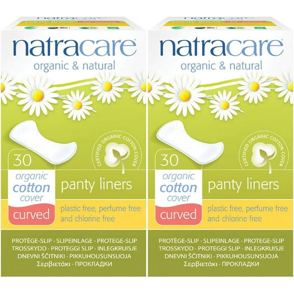 Natracare Organic and Natural Curved Panty Liners, Unscented, 30 Ct(Pack of 2)