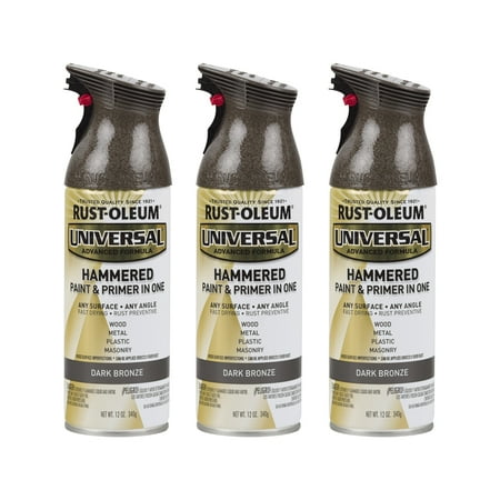 (3 Pack) Rust-Oleum Universal All Surface Hammered Dark Bronze Spray Paint and Primer in 1, 12 (Best Oil Rubbed Bronze Spray Paint)