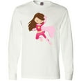 thumbnail image 3 of Inktastic Superhero Girl, Brown Hair, Pink Costume Long Sleeve T-Shirt, 3 of 5