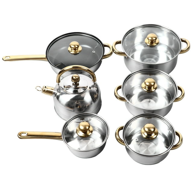 Loewten 12 Piece Stainless Steel Kitchen Pots Set for Restaurant