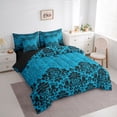 thumbnail image 3 of Manfei Retro Bohemain Flowers 7-Piece Bedding Comforter Set,Rustic Victorian Floral King Bedding Sets,Blue Black Damask Bed Sheets For Girls Boys,Super Cozy Room Decor Reversible, 3 of 8