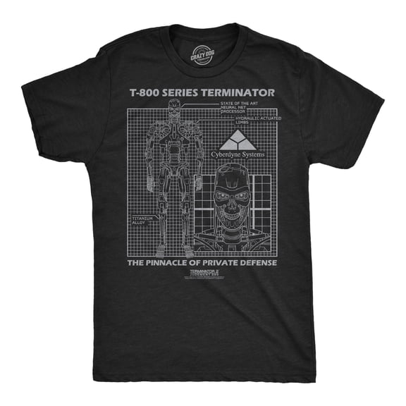 Mens Funny T Shirts T-800 Schematic Retro Terminator 2 Movie Tee For Men Graphic Tees