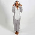 thumbnail image 4 of Women Zip-up Hoodie Plush Long Sleeve Pajama Solid Color Block Printed One Piece Bodysuits Outfits Sleepwear Hooded Jumpsuit Plus Size, 4 of 7