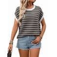 thumbnail image 3 of Women'S Sweater Vest Striped Pullover Tank Top Round Neck Cap Sleeve Light-Weight Summer Casual Clothes Gray S, 3 of 9