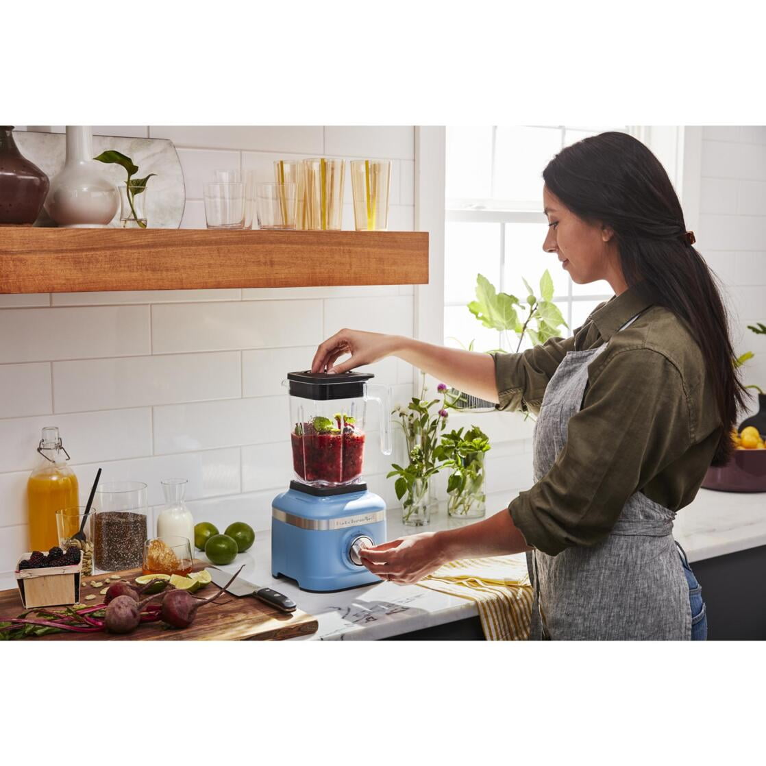KitchenAid K150 3 Speed Ice Crushing Blender with 2 Personal Blender Jars, Blue Velvet, KSB1332Y