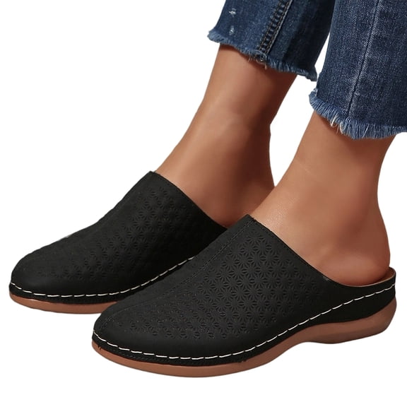 Domuza Closed Toe Slippers for Women Casual Comfortable Slip on Sandals Summer Casual Walking Platform Slides,Lightweight Non Slip Summer Beach Footwear Black 5.5(EU-36)