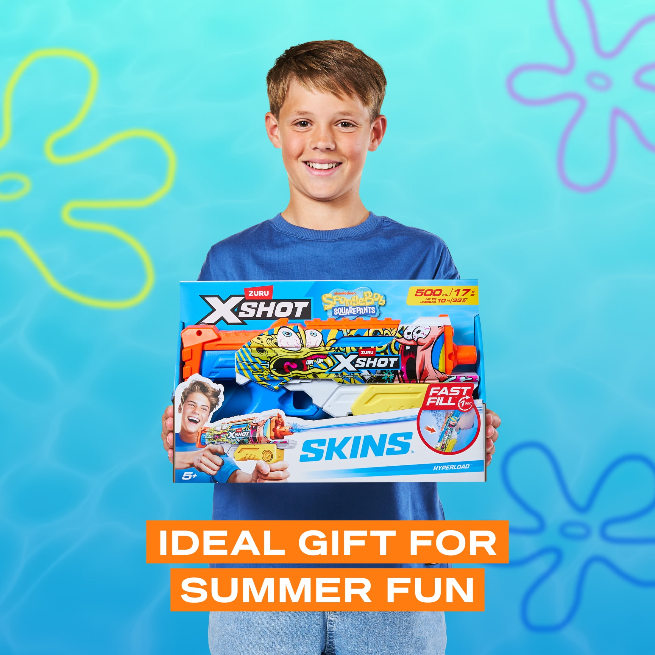 XSHOT Water SpongeBob Hyperload (33ft Range & 500ml Tank) Outdoor Water Blaster by ZURU Ages 5+