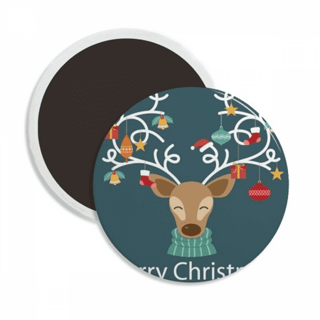 

mas Elk Crutch Bell Festival Pattern Round Ceracs Fridge Magnet Keepsake Decoration