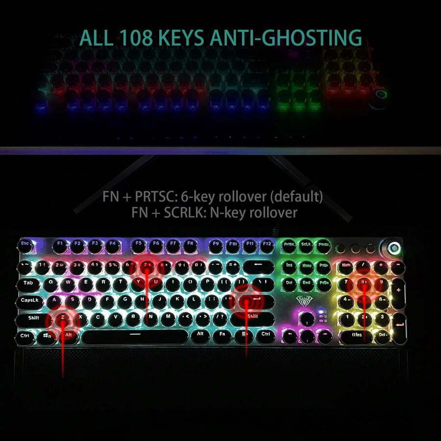 Retro Punk Mechanical Keyboard, RGB Backlight, Full Anti-Ghosting, Multifunctional Knob For Office & Gaming