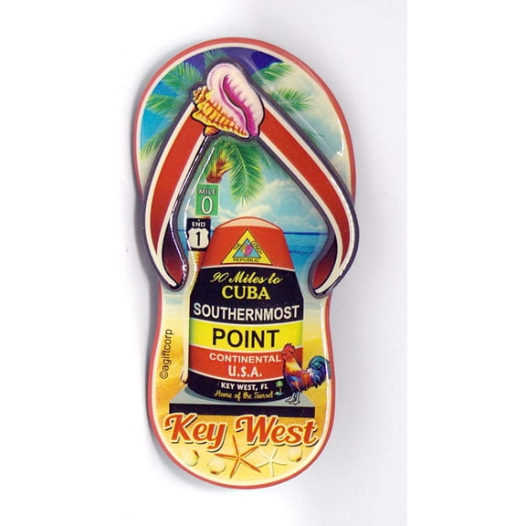 Key West Florida Buoy Sandal Dual Layer MDF Magnet 2" x 4"
