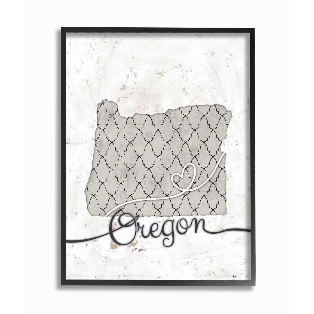 Stupell Industries Oregon Patterned Grey US State Design Framed Wall Art by Ziwei Li