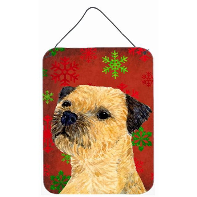 Carolines Treasures LH9323DS1216 12 x 16 Po. Border Terrier Flocons de Neige Rouges Impressions Murales et de Porte en Métal Aluminium de Noël