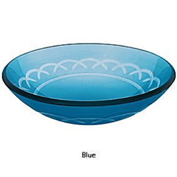 Decolav Blue Etched Artistic Design Glass Vessel Sink Bowl 17