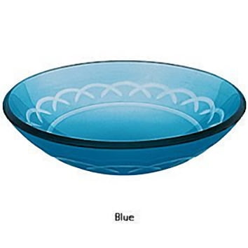 Decolav Counter Lavatory Sink - Decolav Blue Etched Artistic Design Glass Vessel Sink Bowl 17 Inch