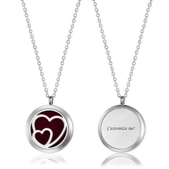 Free Engraving Personalized Aromatherapy Double Hearts Essential Oil Necklace Stainless Steel Diffuser Jewelry Free 12 Pads Gift Box Ship Next Day