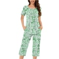 thumbnail image 2 of Hrsba Womens Pajama Sets,Print Ruched Crew Neck Short Sleeve Top and Capri Pants Women's Sleepwear Sets, 2 of 7