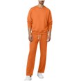 thumbnail image 5 of BiZtdJrK Lounge 2 Piece Sets for Men Loose Fit Solid Casual Fall Sweatsuits Crew Neck Long Sleeve Sweatshirts and Pants Outfits with Pockets Orange XL, 5 of 10