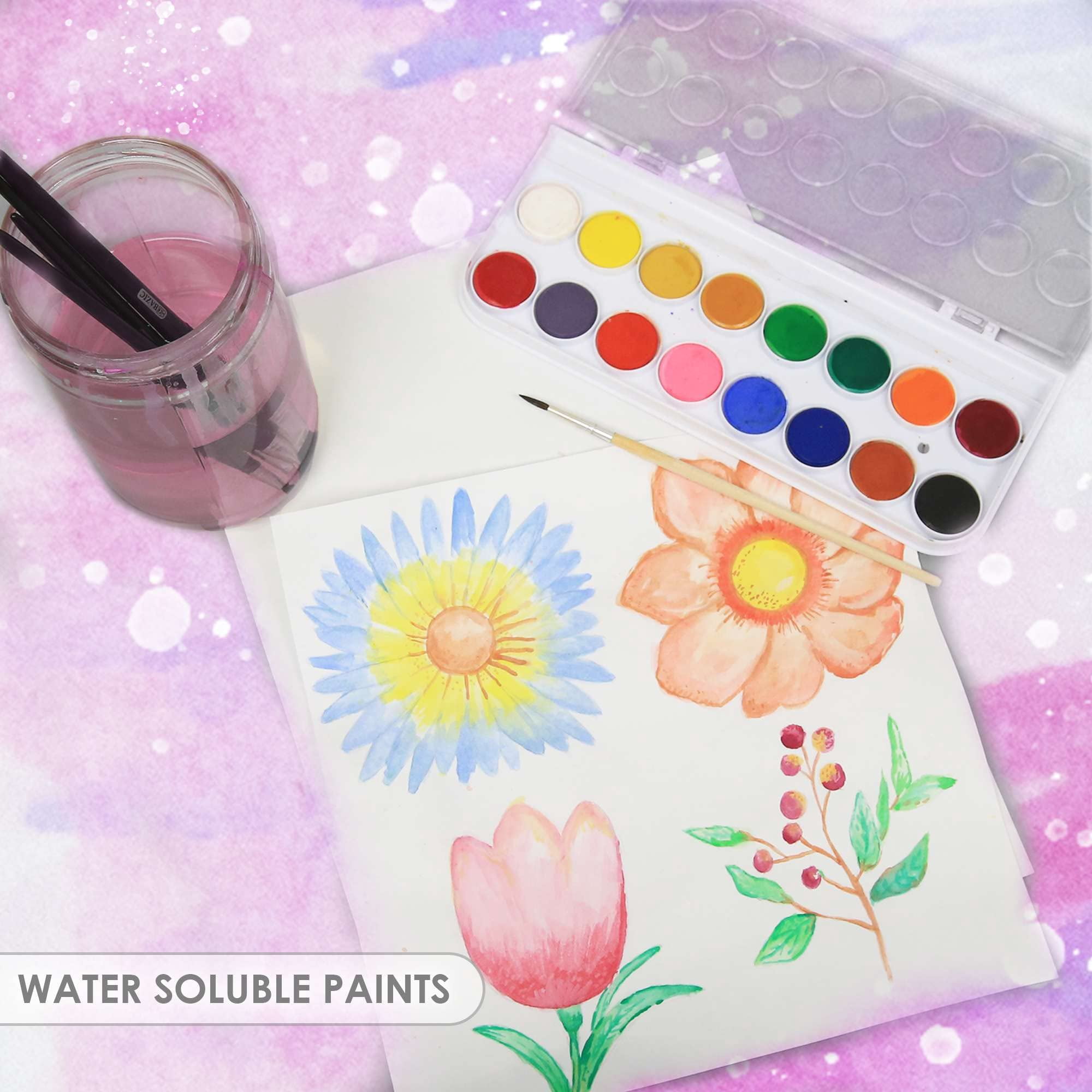 BAZIC Watercolor w/ Brush & Mixing Palette, 16 Color Non-Toxic, 1-Pack