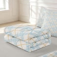 thumbnail image 6 of Manfei Minimalist Check Zipper Queen Comforter Set with Fitted Sheet and 2 Pillowcases,Cute Bow Zipper Bedding Set,Blue,Light Gray Reversible,4pcs, 6 of 8