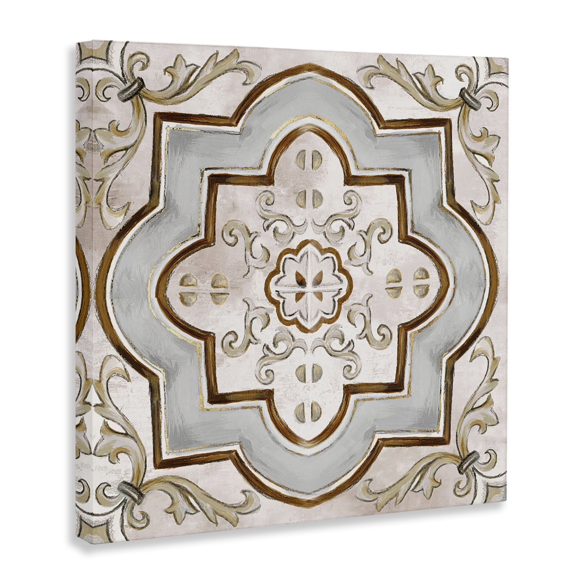 Stupell Industries Traditional Symmetrical Tile Abstract Painting Wrapped Canvas Art Print Wall Art, 30 x 30