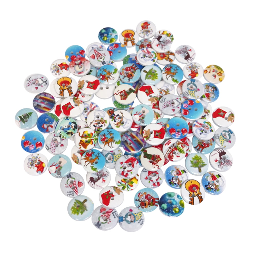100PCs Mixed Christmas Snowflake Wooden Buttons Fit Sewing and Scrapbook
