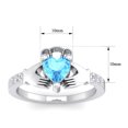 thumbnail image 5 of SuperJeweler 1 Carat Heart Shape Blue Topaz and Diamond Claddagh Ring In Sterling Silver For Women, 5 of 6