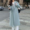 thumbnail image 2 of Women's Wool Blend Long Trench Coat Double Breasted Notched Collar Winter Jacket Casual Overcoat Dress Peacoat (XL, Light Blue), 2 of 7