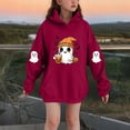 thumbnail image 2 of HAOTAGS Girls Halloween Ghost Print Hooded Fleece Sweatshirt with Pocket, with Pocket Warm Graphic Long Sleeve Pocket Sweater Red Size 6, 2 of 4