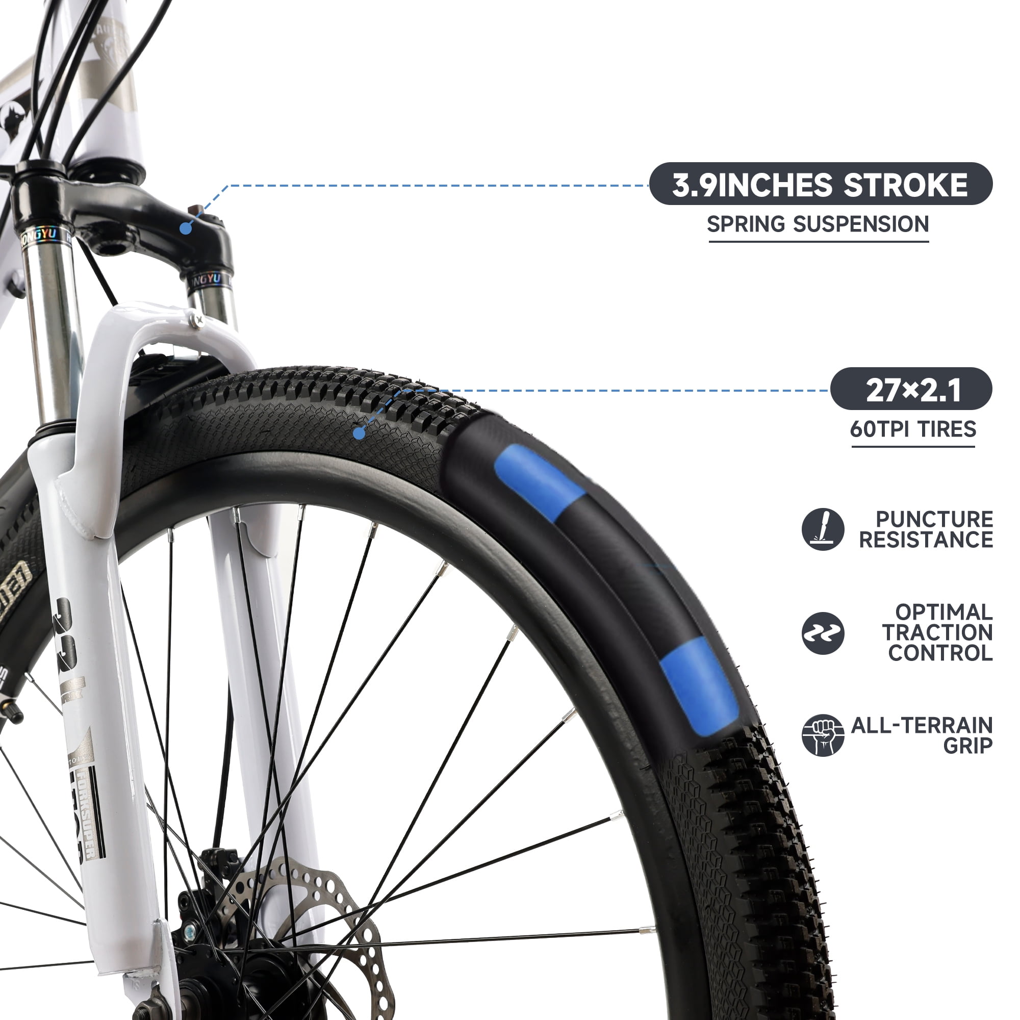 Mountain Bike, 27.5 Inch Shimano 21 Speed, Dual Disc Brake Bike for Men Womens Adult, Front Suspension Bicycle