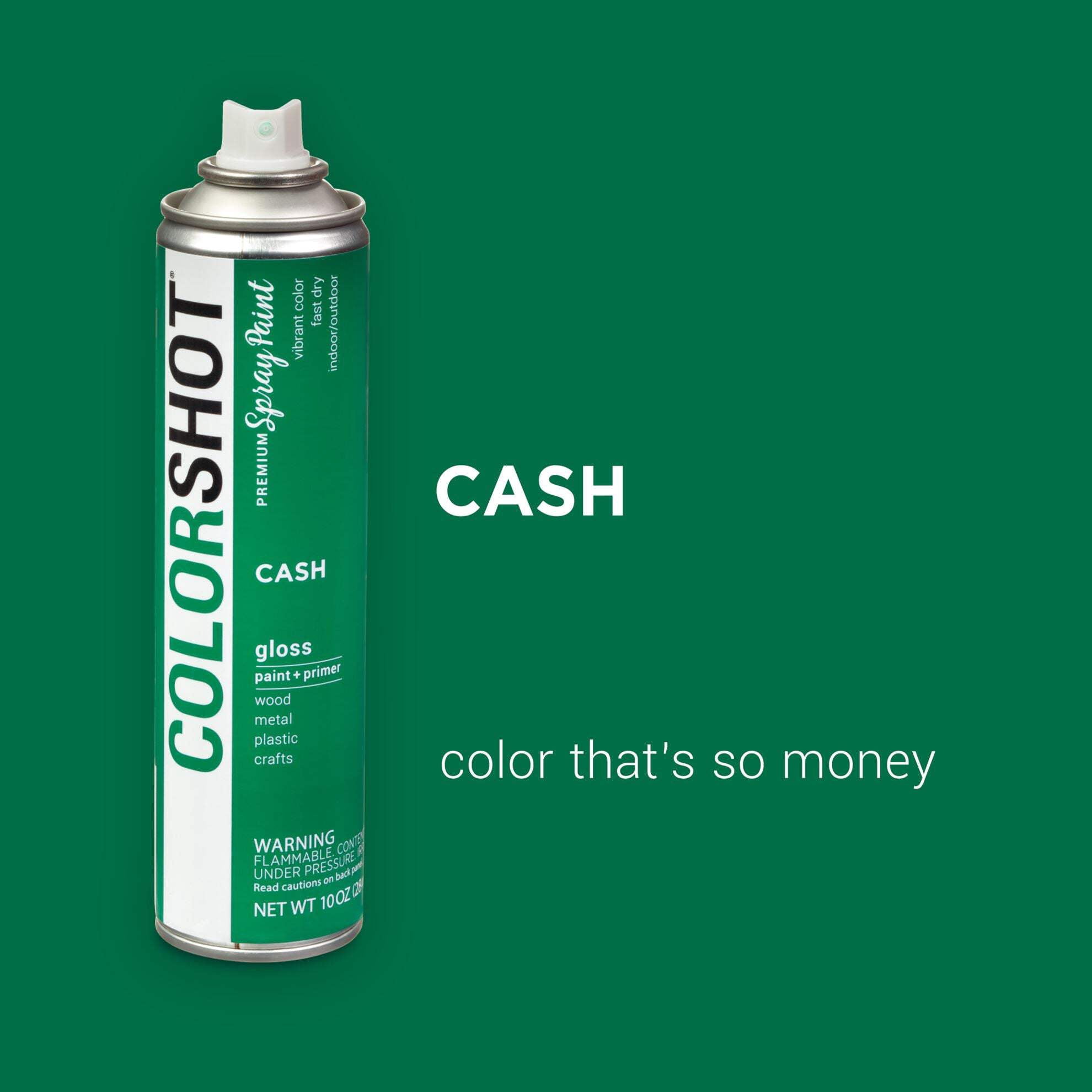 COLORSHOT Gloss Spray Paint, Cash (Green) 10 oz. 4 Pack, Fast-Drying Acrylic Paint, Indoor & Outdoor Use