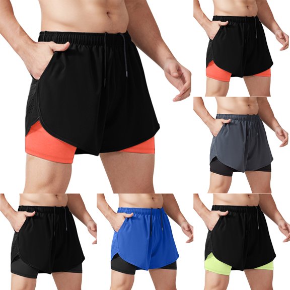 Men's 2-in-1 Athletic Shorts 4" Inseam Performance Running Short Pants with Back Zipper Phone Pockets & Compression Liner, Workout Shorts for Marathon & Training
