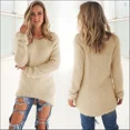 thumbnail image 3 of Women Warm Sweater Solid Color O Neck Loose Cotton Knitted Pullover Long Sweater Casual Oversize Blouse Ladies Hipster Clothing, 3 of 6