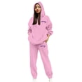 thumbnail image 2 of Women's Merry Print Hooded Sweatsuit Set, 2 Piece Loungewear Outfit, Cute Graphic Hoodie and Jogger Pants, Soft Fleece Tracksuit, Cozy Casual Matching Set Pink XL, 2 of 4