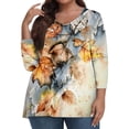 thumbnail image 2 of Womens Fall 3/4 Sleeve Tops 2024 Fashion Plus Size Blouse 3/4 Length Sleeve V Neck Floral Print Tshirts Casual Loose T-Shirts Fall Outfits for Women 2024 Trendy  XX-Large, 2 of 6