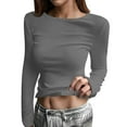 thumbnail image 5 of Inglocry Long Sleeve Shirts for Women Scoop Neck Going Out Slim Basic Tshirts 2025 Trendy Tops Thermal Fall Outfits Light Gray 3XL, 5 of 7