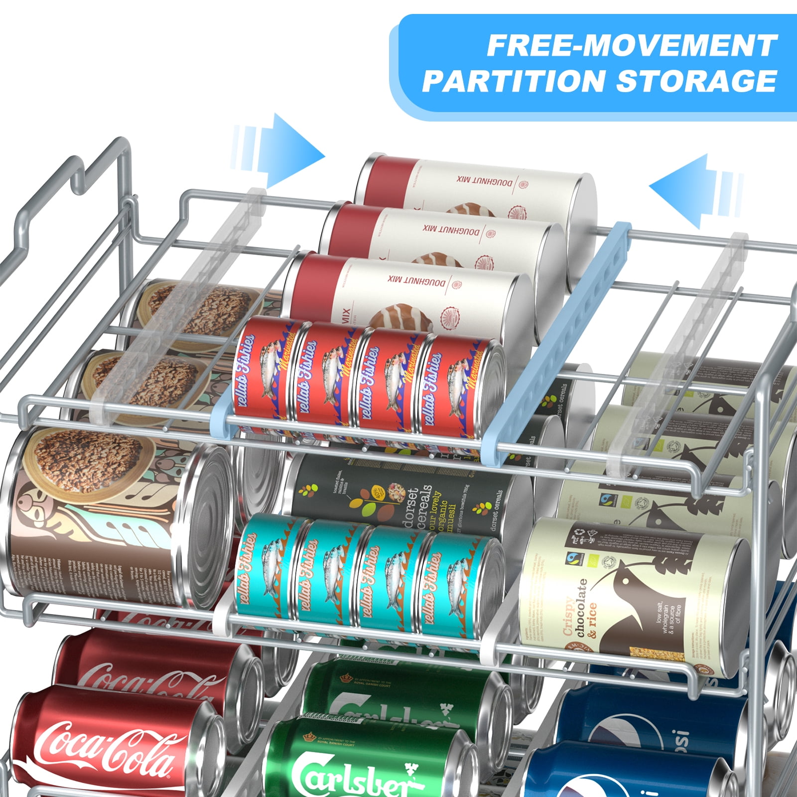stusgo 4 Tiers Stackable Can Rack Organizer for up to 48 Cans for Kitchen Cabinet and Pantry (Silver)
