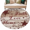 thumbnail image 2 of Retro Red Country Stars Washable Round Area Rug 8 ft, Faith Love Home Berries Vintage Wood Grain, Soft Non Slip Rugs Stain Repellent Indoor Felt Carpet for Living Dining Room Bedroom Home Office, 2 of 9