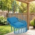 thumbnail image 3 of Hendoct Boho Macrame Hanging Swing Chair with 2 Cushions, Cotton Hammock Chair, 330lbs Capacity, 2 Hanging Methods for Indoor Outdoor Patio (Navy), 3 of 10