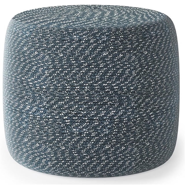 Bayley Pouf Rond Tressé de Style Transitionnel en Bleu Égée et Coton Naturel