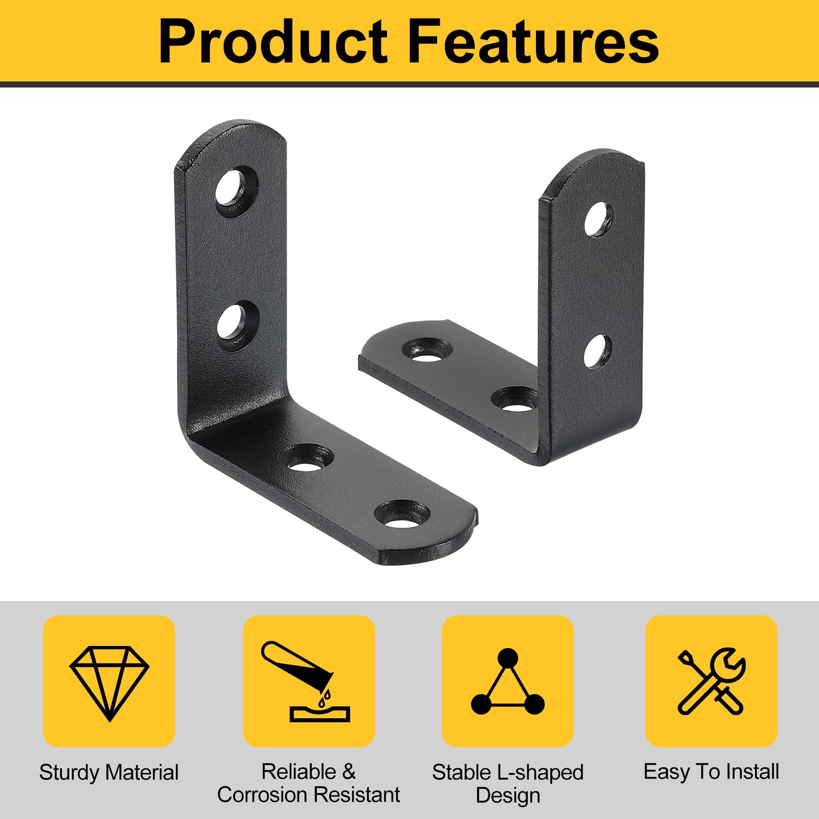 16Pcs L-Shaped Brackets Corner Brace, 1.97"x1.97"x0.79" Corner Bracket Shelf Bracket Right Angle Brackets for Wood Shelves Furniture (50x50x20mm, Black)