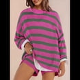 thumbnail image 4 of Conjunto de Pijama de Dos Piezas para Mujer, de Gran Tamaño, con Suéter A Rayas, Top de Larga y Pantalones Cortos. Rosa Roja XL, 4 of 5